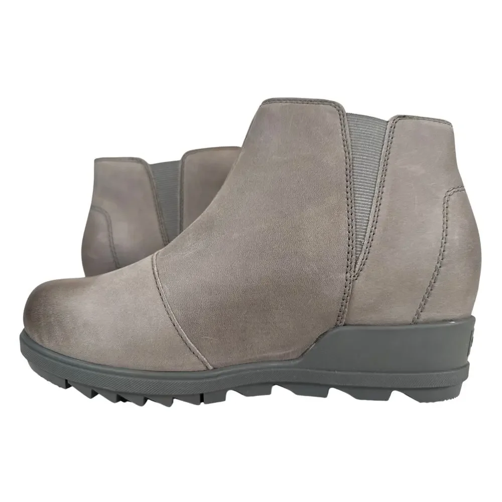 Sorel Evie Zip Bootie‎ Wedge Womens 8 Waterproof Grey Leather Quarry Sea Salt